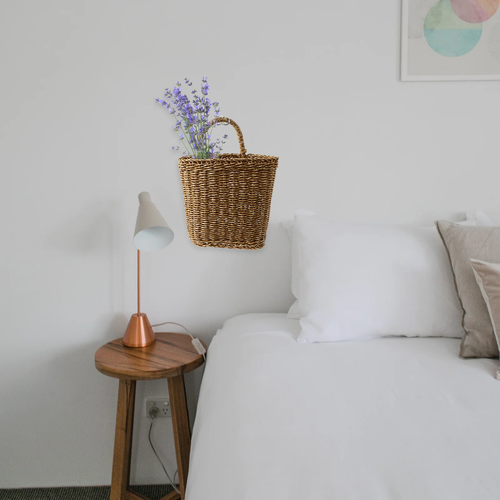 

Basket Hanging Wall Storage Flower Woven Rattan Wicker Planter Pot Basketsshelf Crystal Display Holder Vasefarmhouse Fruit