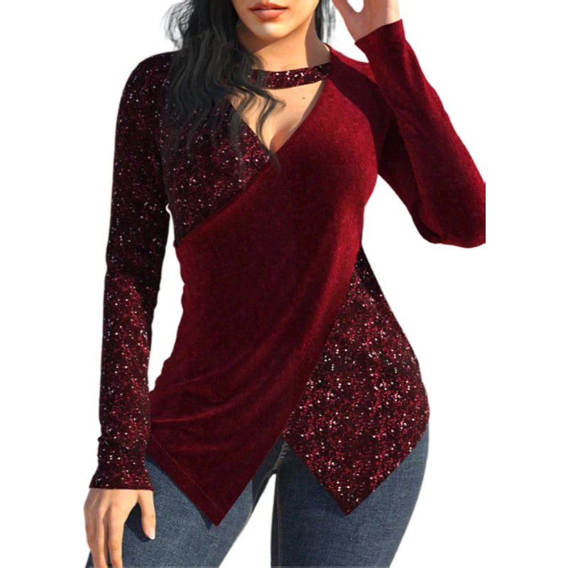 

Sexy Patchwork Wrap Cross Sequins Tshirt Tops Women V-Neck Halter y2k Top 2023 alternative clothing women streetwear Tee shirts