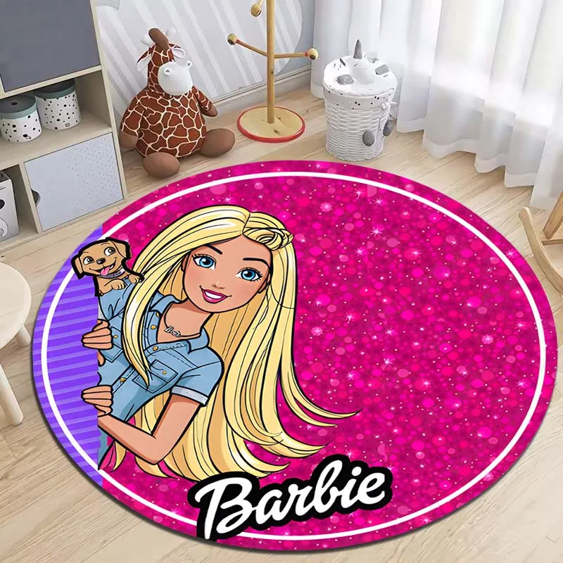 Розовый декоративный ковер Барби с принтом круглый для гостиной дивана стола