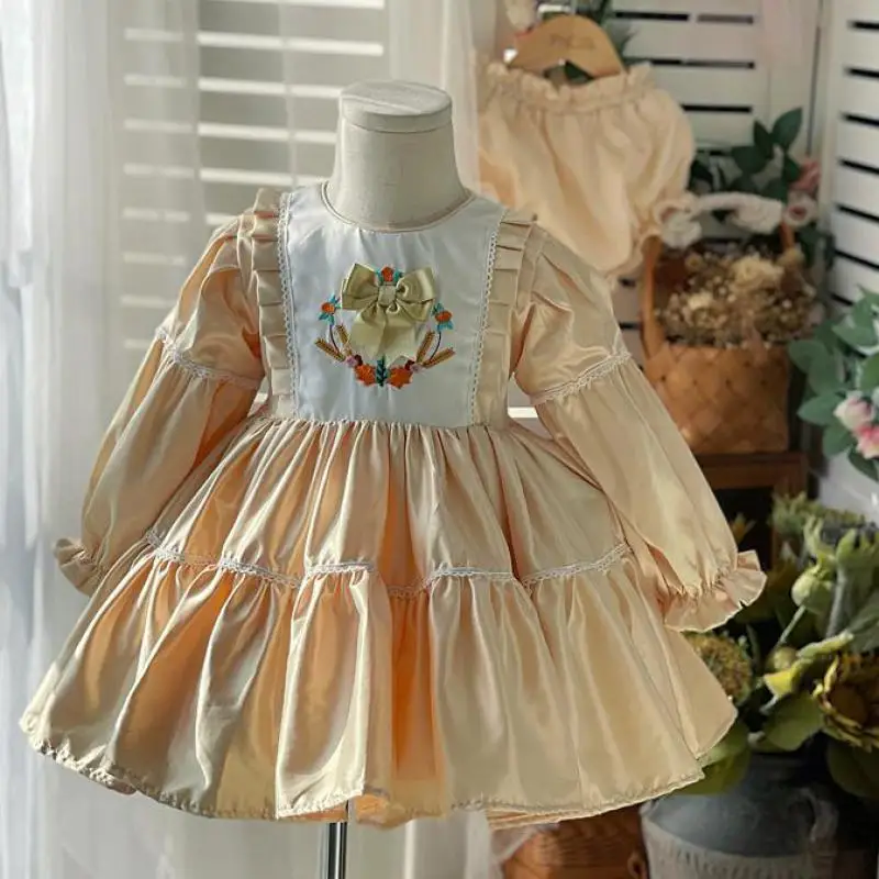 Sweet Princess Dress For Girls 2022 Spring Autumn Long Sleeve Mid Length Gowns For Children Custom Baby Name Birthday Gift