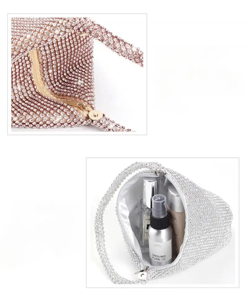 Luxury Women Party Diamond Handbag Small Shiny Rhinestone Crystal Wristlet Clutch Purse Banquet Evening Bling Wallet Phone Bag