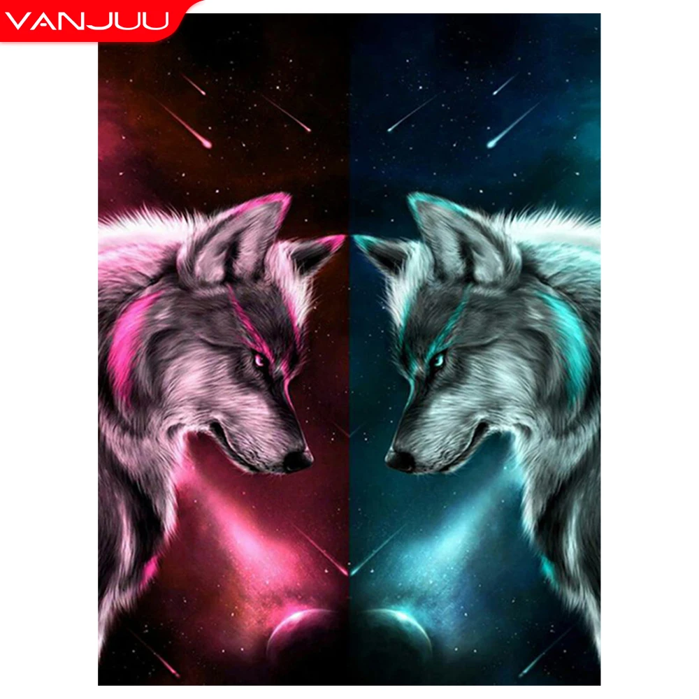 

Diamond Painting Animal 5D Diy Yinyang Wolf Diamond Embroidery Full Square/round Mosaic Art Punk Rhinestones Painting