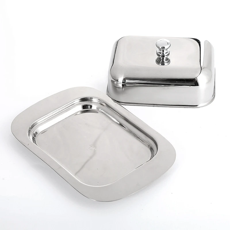 

Luxious Stainless Steel Butter Dish Box Container Shiny Cheese Server Storage Keeper Tray with Easy to Hold Lid butter