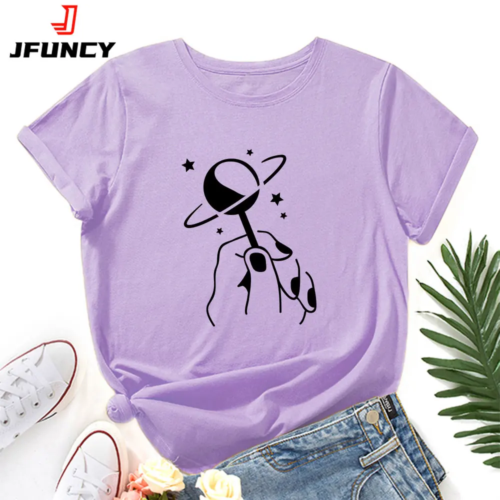 

JFUNCY Oversized Women T-shirt Short Sleeve Graphic T Shirts Female Cotton Tshirts Ladies Tees Clothing 2023 Summer Woman Tops