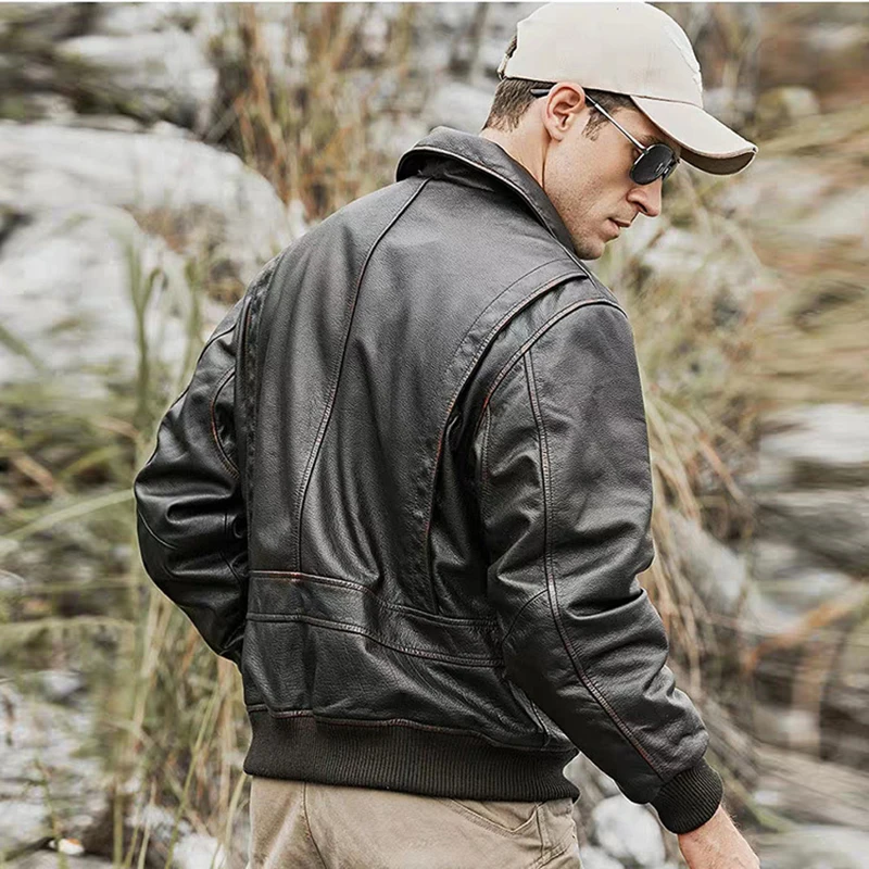 Куртка-бомбер мужская Однослойная из натуральной кожи на весну-осень