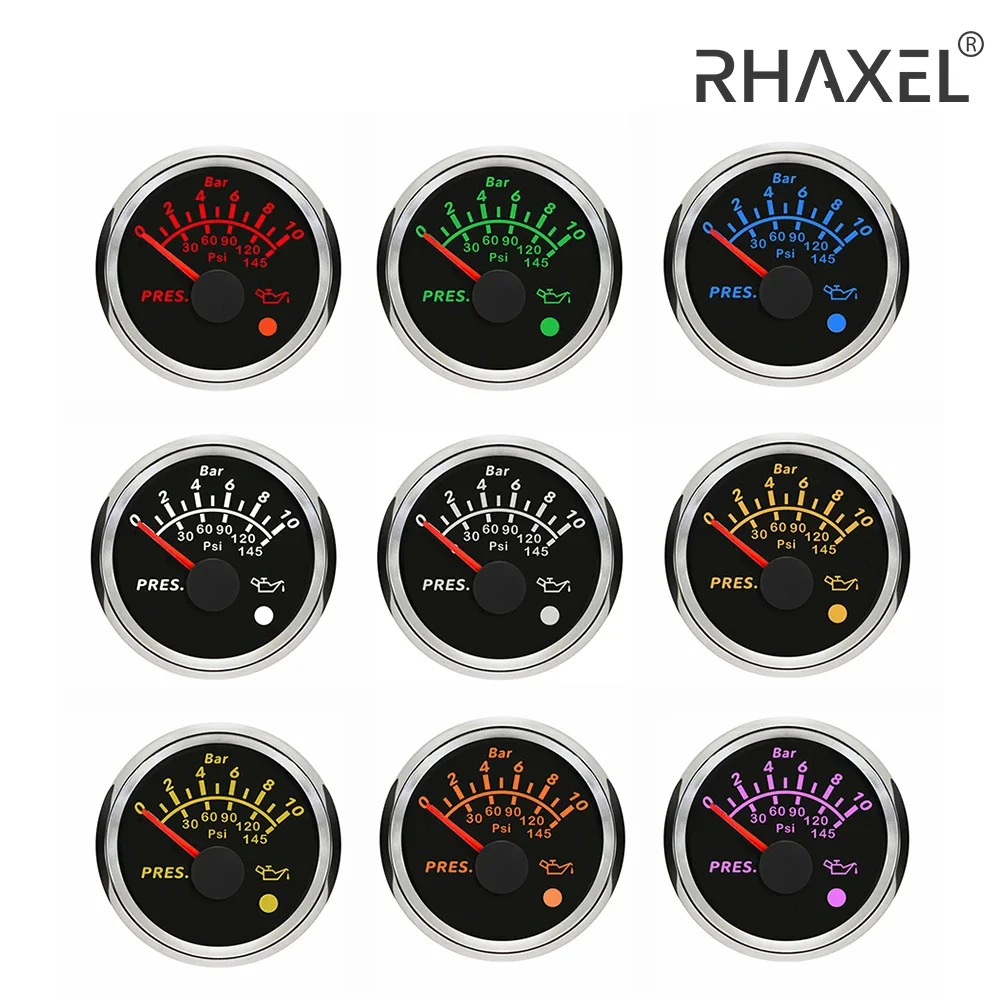 RHAXEL 52 мм автоматический манометр масла 0-5 бар 0-75 фунтов на квадратный дюйм 0-10 0-145 с