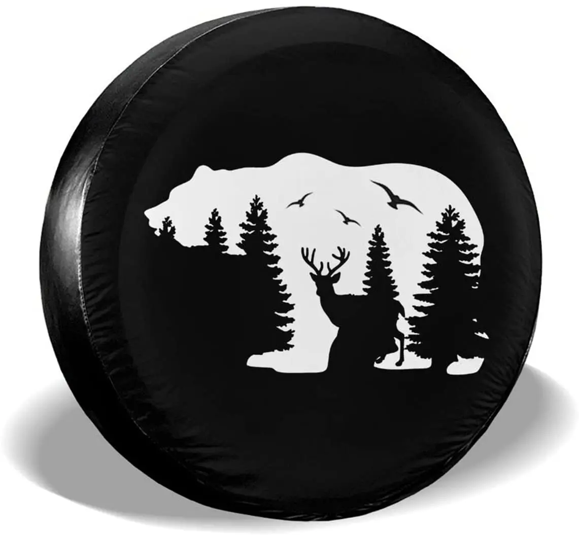 

Beer Deer Mountains Spare Tire Cover Waterproof Dust-Proof UV Sun Wheel Tire Cover Fit for Jeep,Trailer, RV, SUV and Many Vehicl