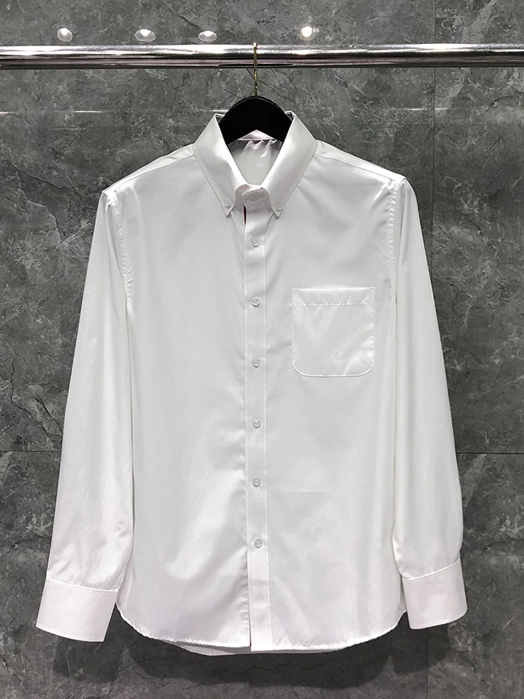 TB THOM Men's Business Shirts Spring Pure Color Classic Button Stripes Shirt Korean Fashion Brand  Casual Simple Women Blouse