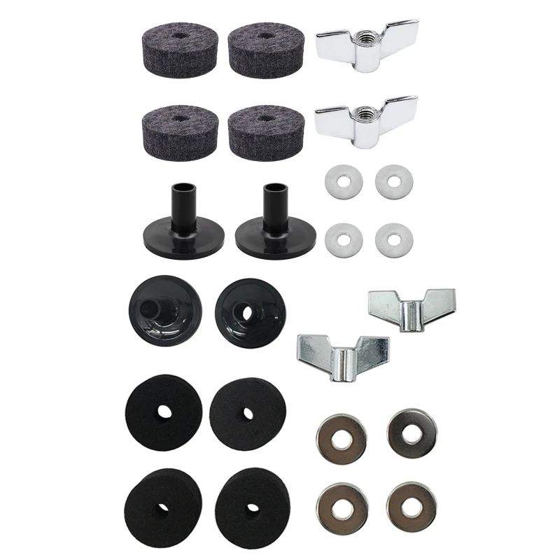 

12 Pieces/set Practical Drum Set Cymbal Felts+Sleeves+Wing Nuts+Washers Set