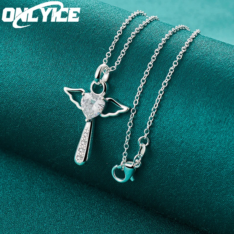 

Charm 925 Sterling Silver Angel Wing Heart Crystal Cross Pendants Necklace For Women Wedding Girl Fashion Jewelry Gifts 40-75cm