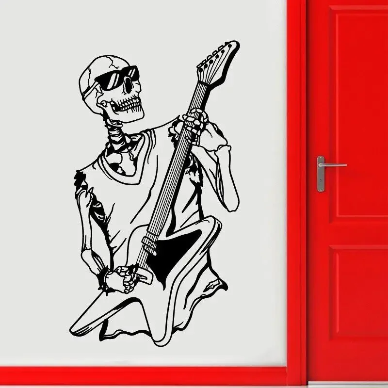 Виниловая наклейка на стену в виде черепа музыкальная гитара музыкальный