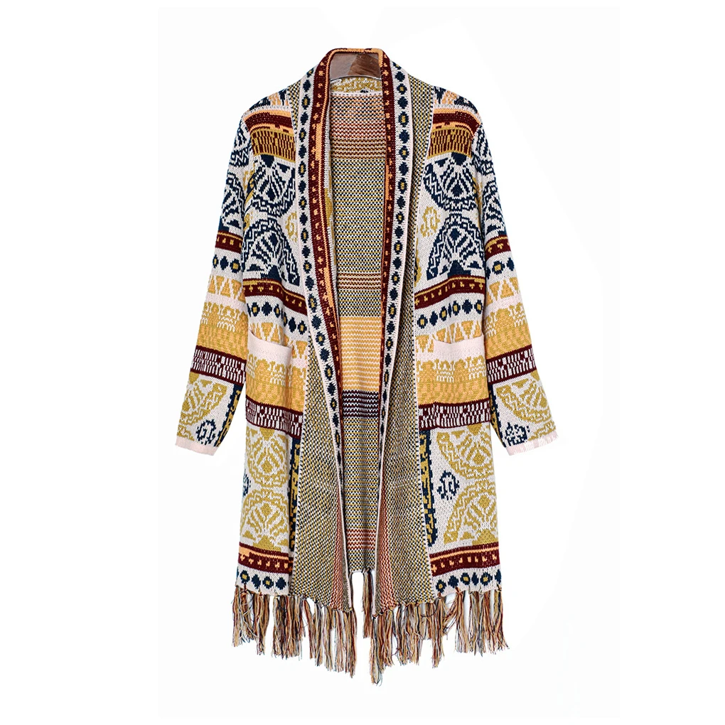 

Bohemia Ethnic Style Sweater Winter Coat Long Sleeve Knitting Warming Clothes Cardigan for Daily Working Party