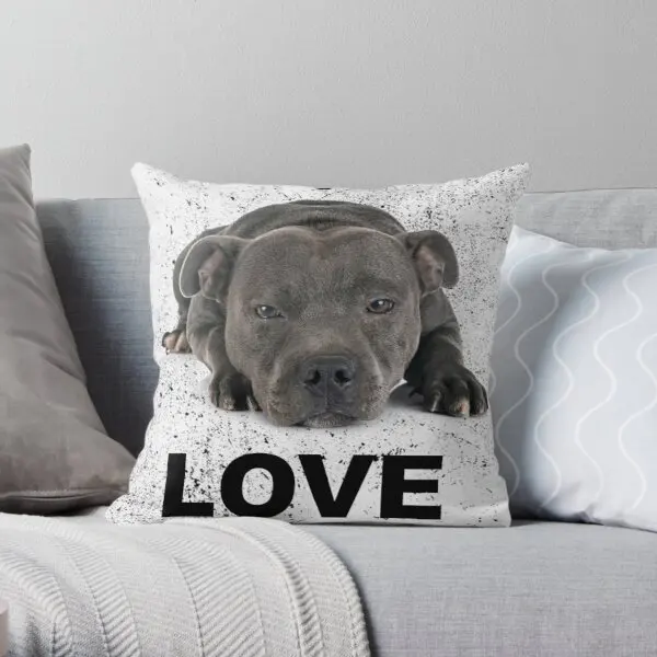 Love Is 4 Paws Waggy Tail Blue Staffor  Printing Throw Pillow Cover Car Office Sofa Decor Anime Throw Hotel Pillows not include