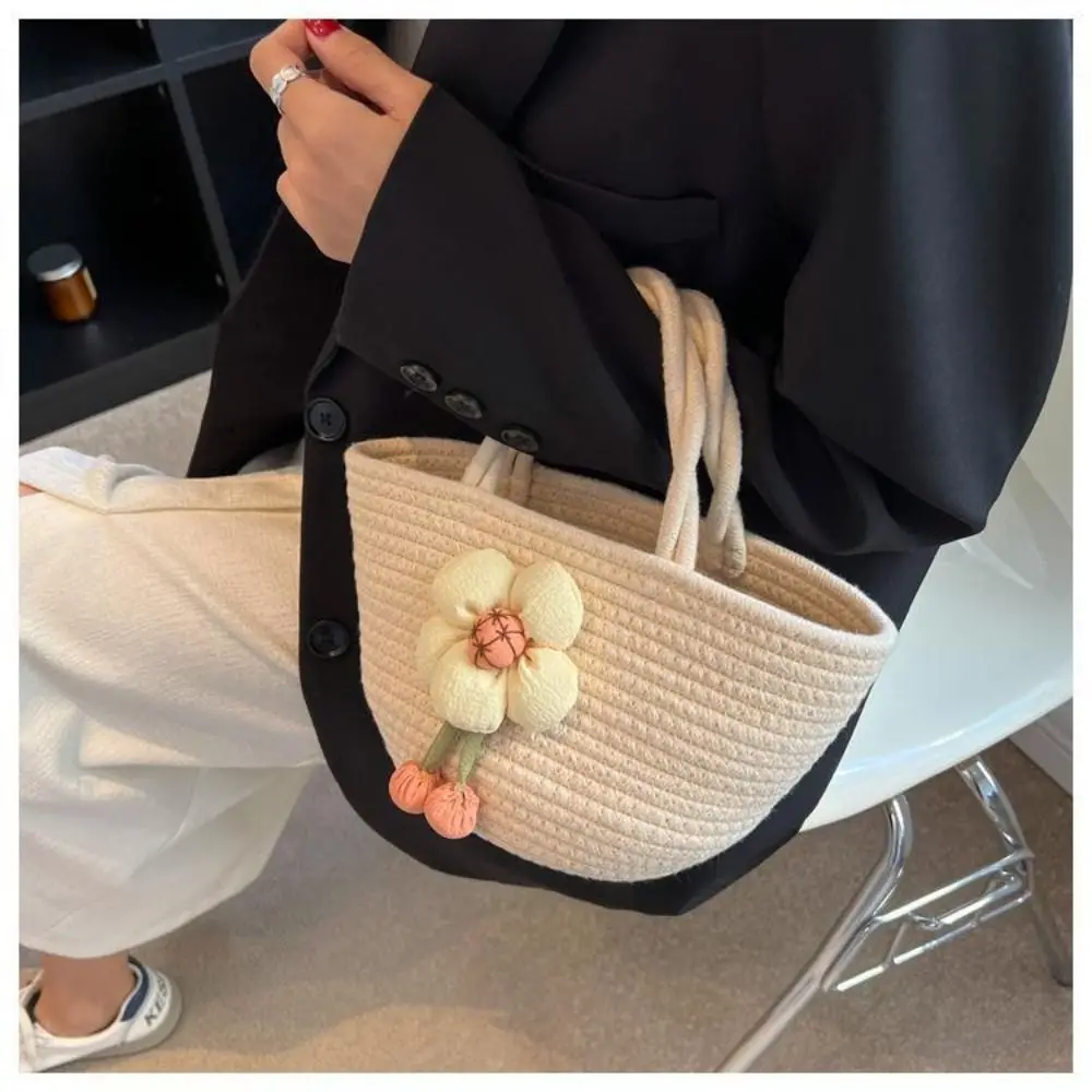 Симпатичная хлопковая веревочная Сумка-тоут красочная цветочная женская сумка