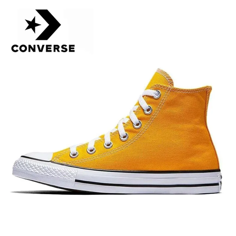 Converse Original  Chuck Taylor All Star Hi men and women unisex classic Skateboarding sneakers leisure yellow high canvas Shoes