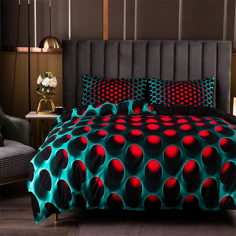 

Duvet Cover 3D Geometric Pattern Printing Optical Illusion Soft Bedding Set Three-dimensional Dense Hole Warm Quilt Cover Set