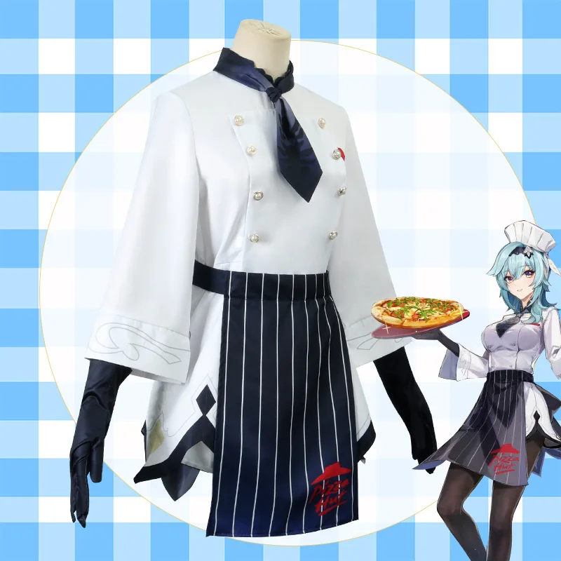 Game Genshin Impact Cosplay Costume Amber Eula Lawrence Women Pizza Waiter Lovely Uniform Halloween Party Suit