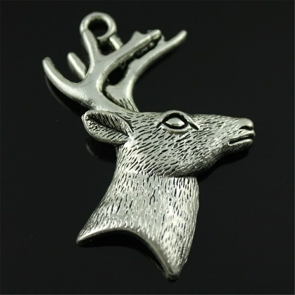 Подвеска в виде головы оленя с оленьими рогами, 4 шт., 60 х43 мм, подвеска для изготовления ювелирных изделий, подвески из сплава с античным бронзовым покрытием