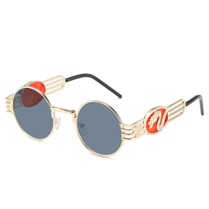 

Classic Gothic Steampunk Sunglasses Luxury Brand Designer High Quality Men and Women Retro Round Metal Frame Sunglasses UV400