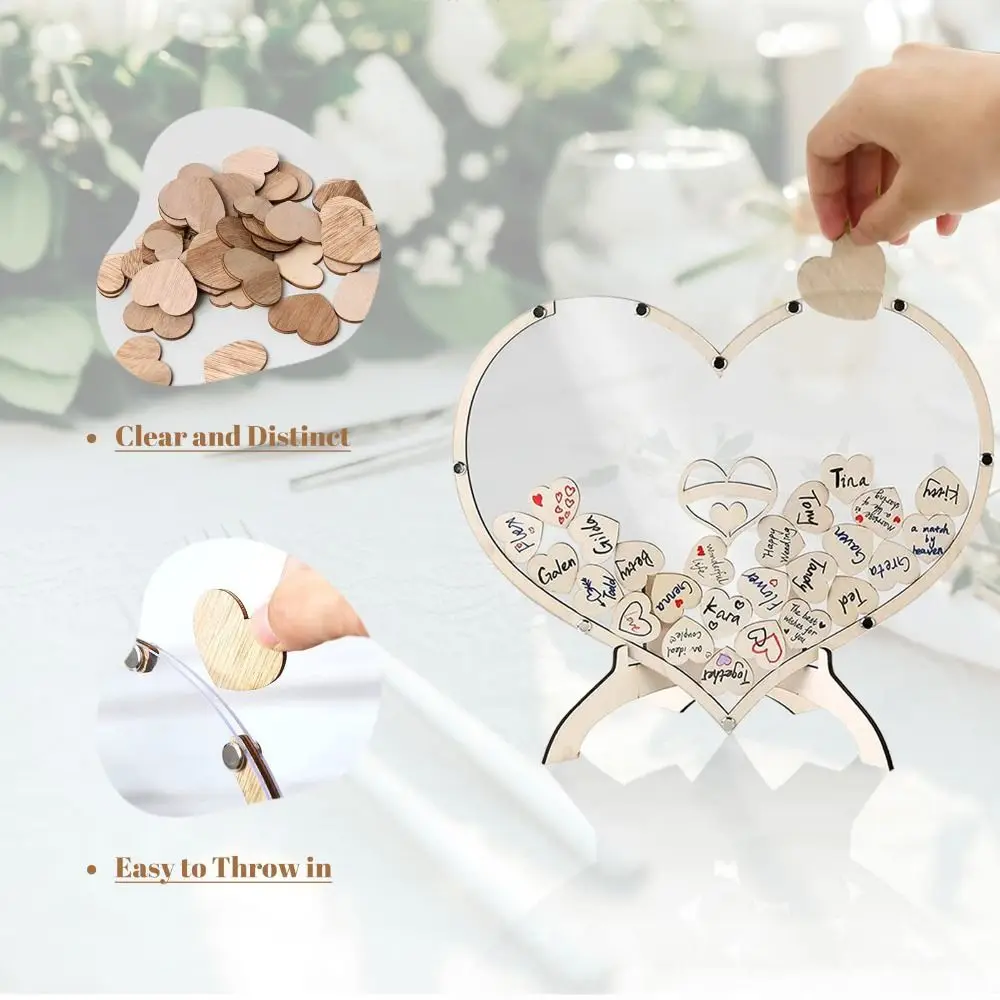 

Alternative Wooden 3D DIY Decor 60 Hearts Box Gifts Wedding Guest Book Guest Drop Box Guestbook Wedding Decor-Drop