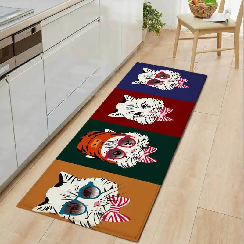 

Square strip kitchen mat door mat absorbent carpet cartoon cat pattern Long Kitchen Rug Anti Slip Hallway Floor Rug
