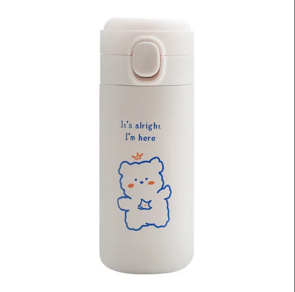 350ml Homemade Thermos Cup Female Small Cute Bear Cup Korean Style Simple Girl Student with Bag Convenient Personality Trend Cup images - 6
