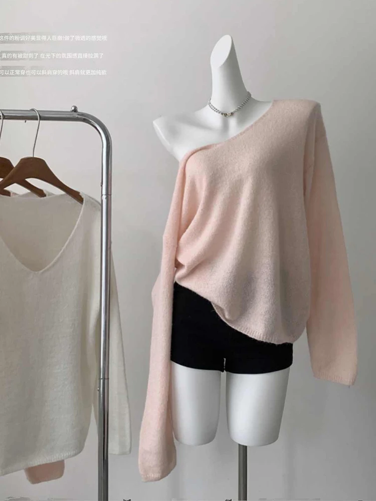 Женский розовый пуловер свитер в стиле Харадзюку корейский Y2k уютные свитера с