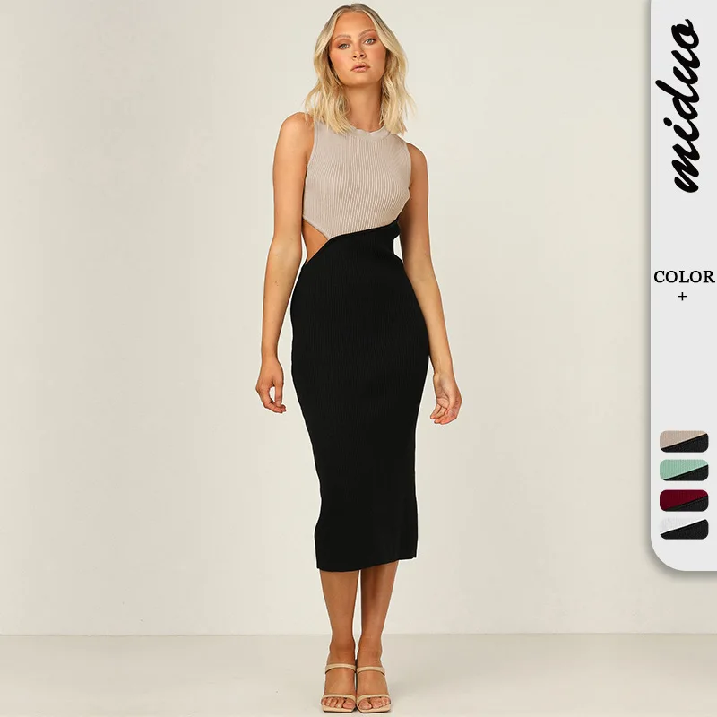 

Женское облегающее платье без рукавов, модное привлекательное слитное платье без рукавов с контрастной строчкой на талии, лето