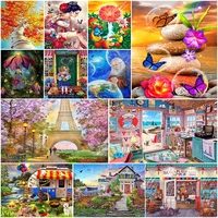 diy 5d diamond painting girl eiffel tower house butterfly tree embroidery scenery mosaic kits art picture of rhinestones decor