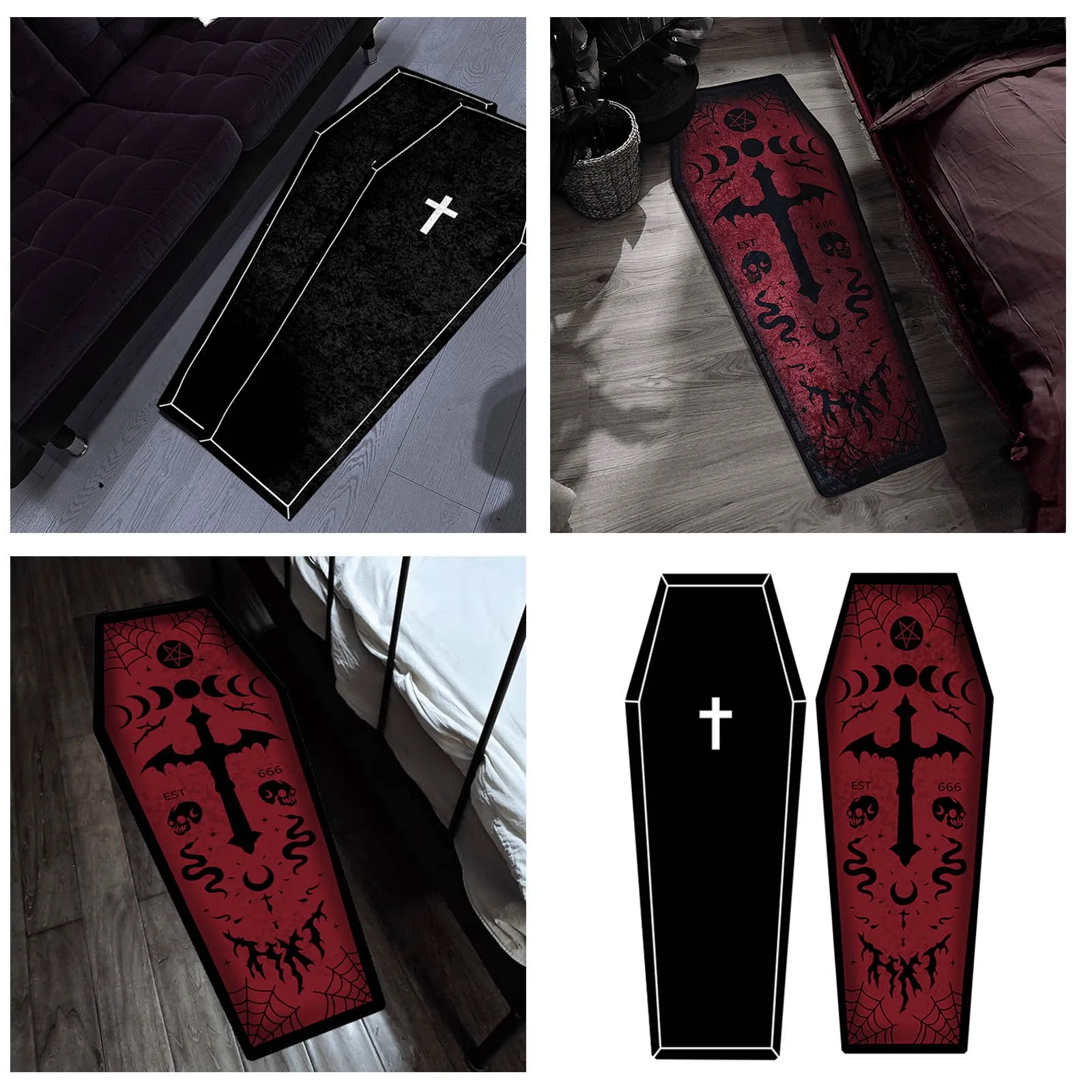 

Carpet Halloween Dark Gothic Carpet Living Room Decoration Dirt Carpet Halloween Event Party Mat Throw Blanket With Cats