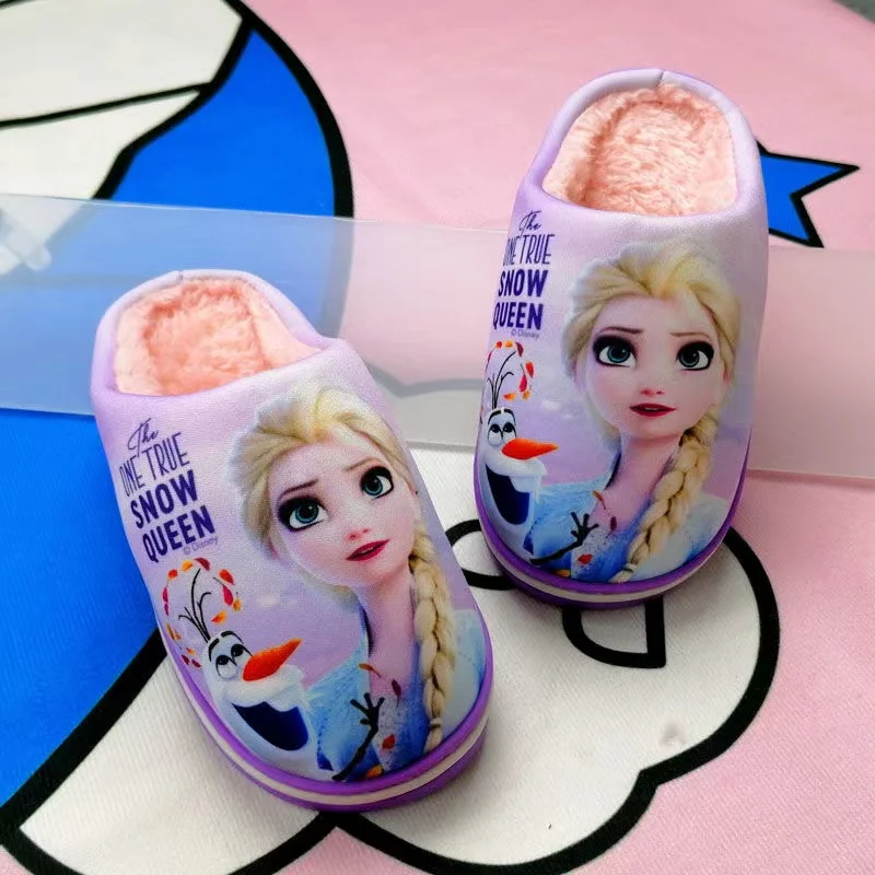 Хлопковые тапочки для маленьких девочек с мультяшным принтом Холодное сердце