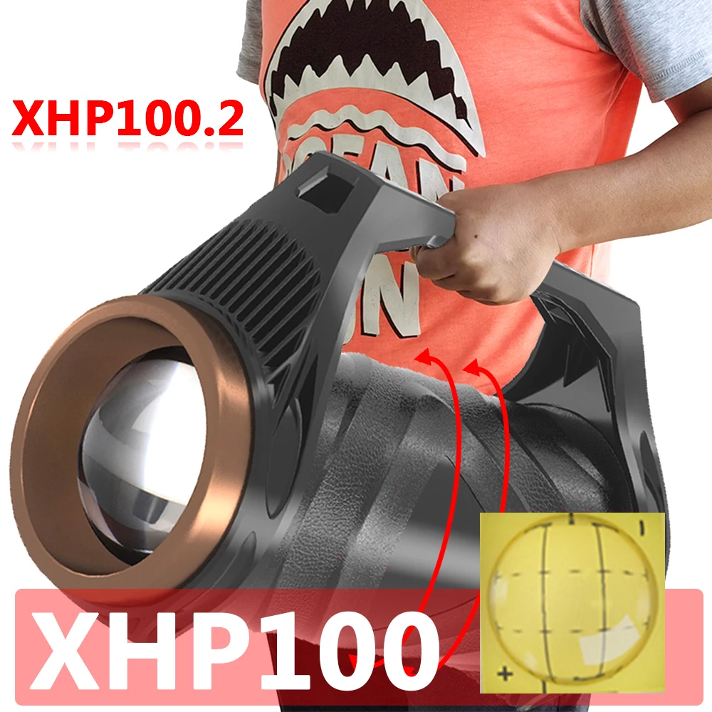 

XHP100 9-ядерный фонарь супер яркий зуммируемый двойная головка USB Перезаряжаемый поисковой светильник ручсветильник светодиодный прожектор