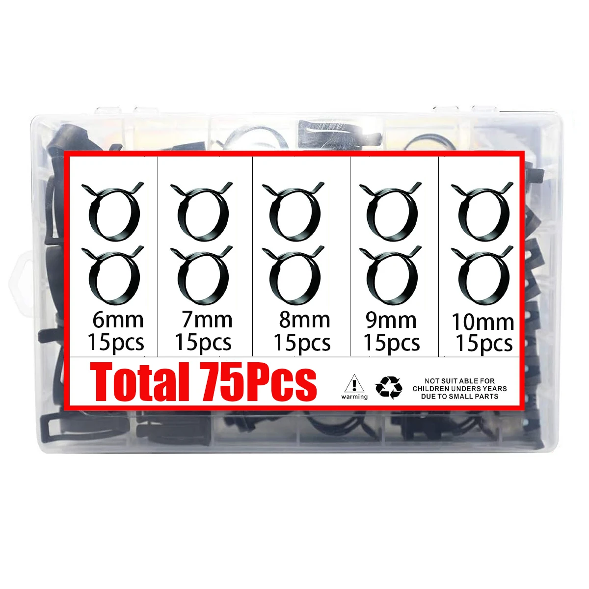 

Металлические хомуты для шлангов, 75 шт., 6-10 мм, 5 размеров