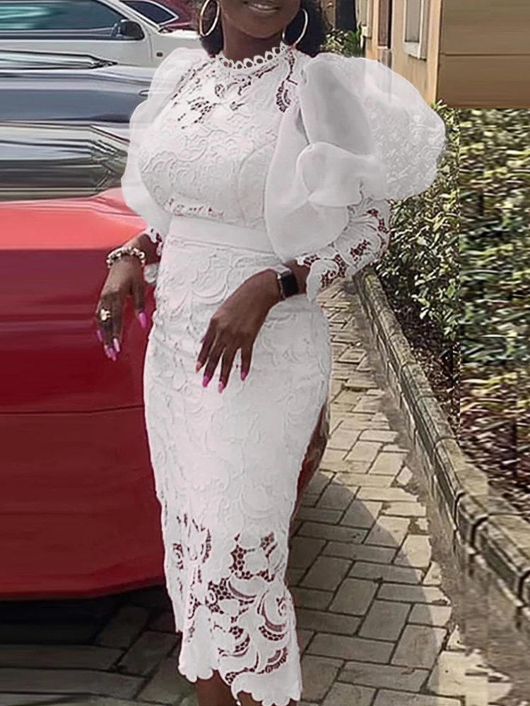 Шикарные женские платья миди облегающие Цветочные кружевные пышные с длинным