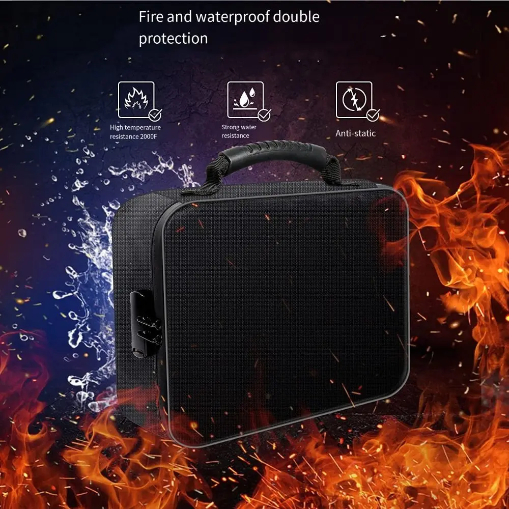 Водонепроницаемая огнестойкая сумка для документов с замком на молнии черный