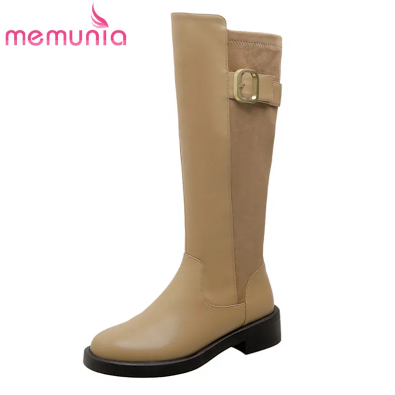 

MEMUNIA 2023 New Genuine Leather Winter Autumn Women Boots Ladies Zipper Knee High Boots Thick Med Heels Platform Shoes