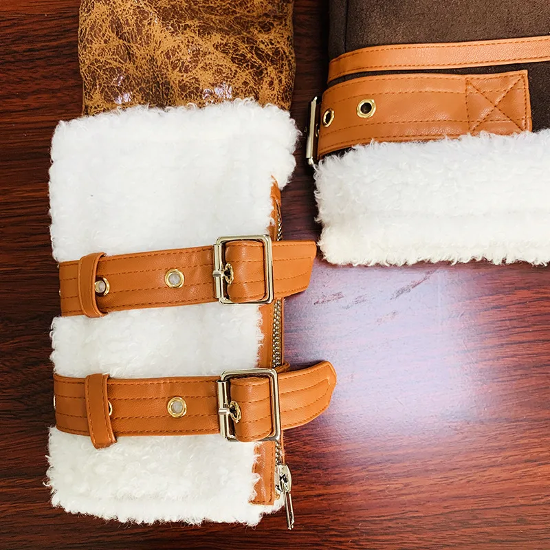 The Latest Coat Autumn Winter 2022 New Tie Neck Diagonal Zipper Deerskin velvet Fur Splicing Short Jacket Faux Leather Korean in