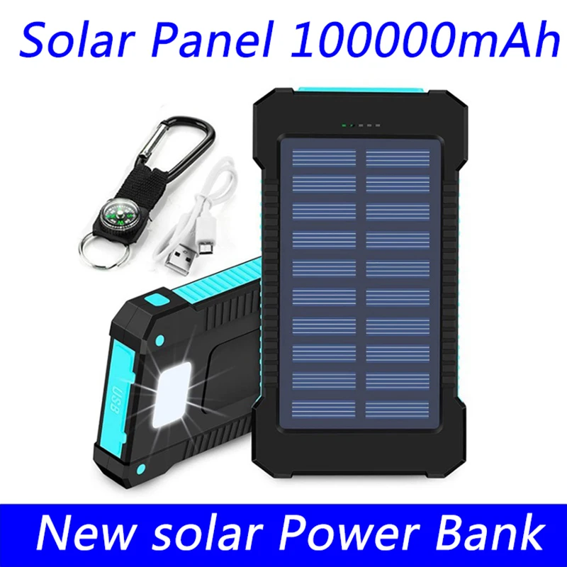 New Power Bank 100000mAh compass outdoor waterproof belt wireless charging super fast multifunctional power bank Solar panel