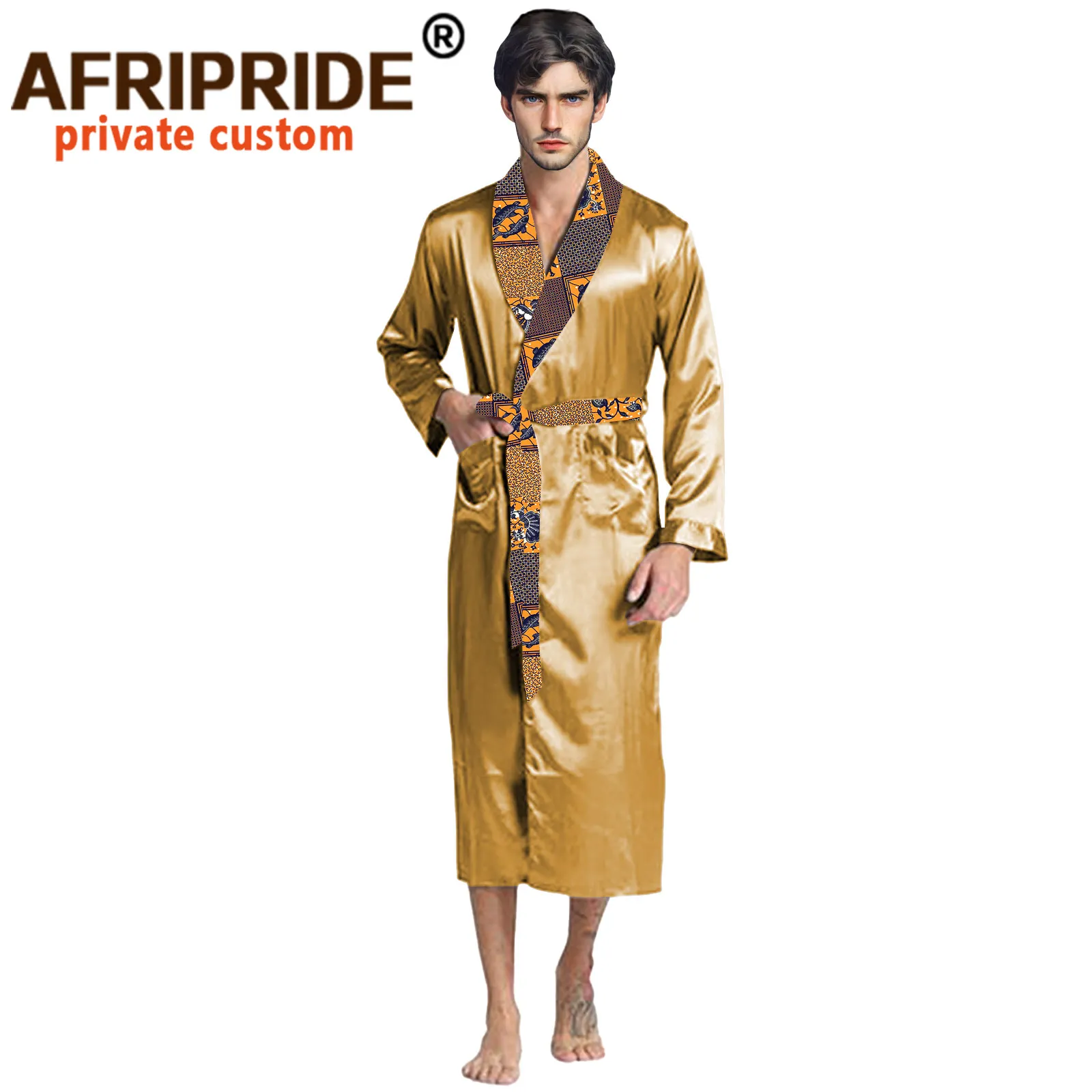 

Men Casual Kimono Bathrobe Autumn Winter Print Long Robe Sleepwear Plus Size Nightgown Male Loose African Clothes A1914003