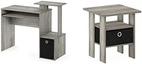 

Multipurpose Home Office Computer Writing Desk, French Oak Grey & Andrey End Table/Side Table/Night Stand/Bedside Table with