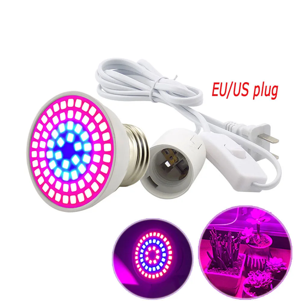 

72 LED Grow Light Bulbs Plant Growing lights Lamp for Plants with E27 EU US UK Power Cable Set for Hydroponics Flower V27