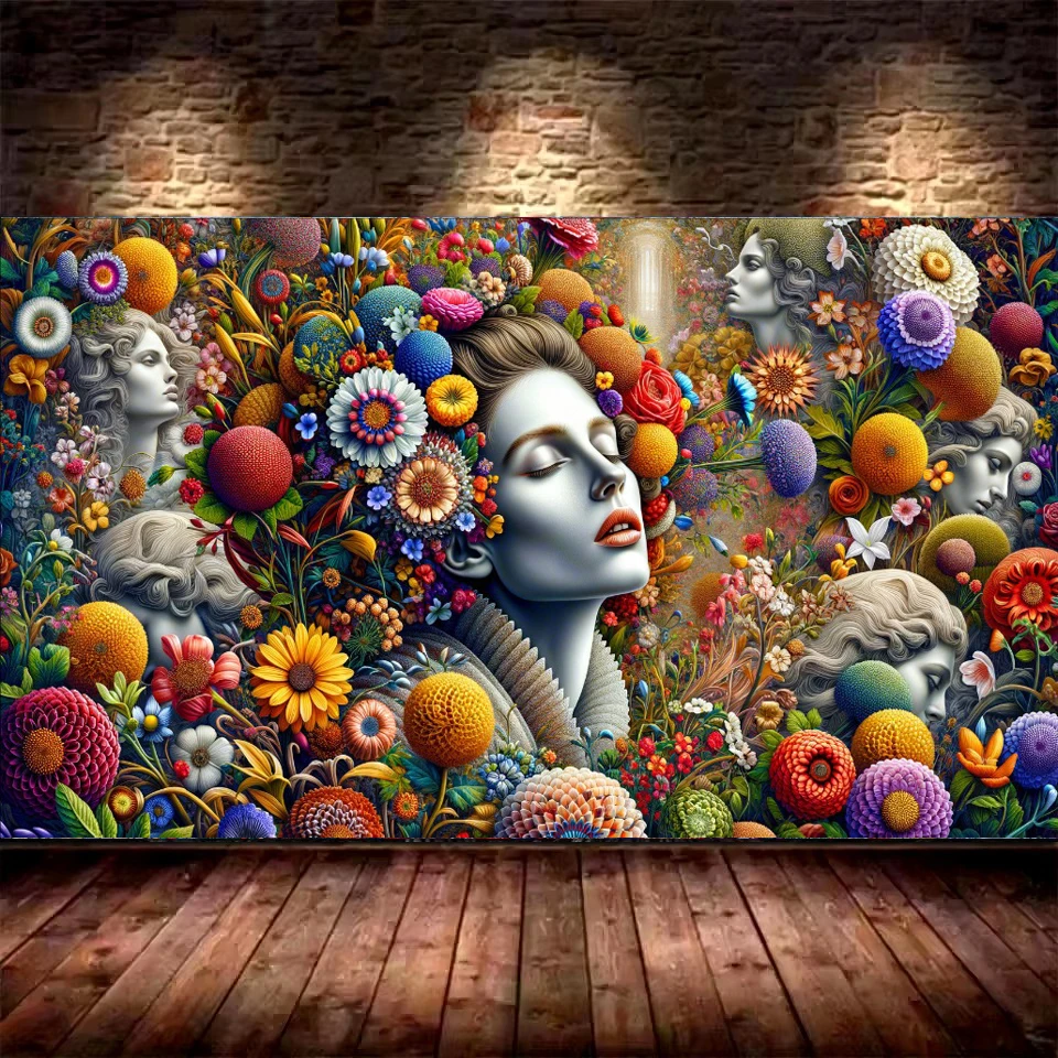 Цветные цветы с женщиной алмазная живопись сделай сам большой размер полная