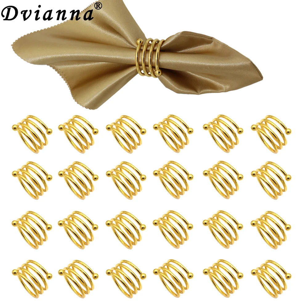 

Dvianna 12/24Pcs Gold Napkin Rings Metal Spring Napkin Ring Holder for Halloween Christmas Wedding Dinning Table Decor HWM01