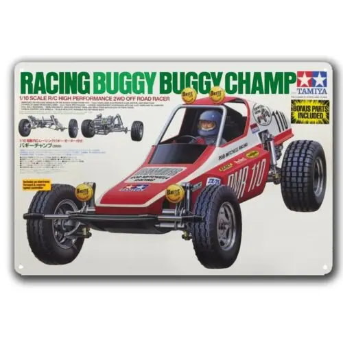 Металлический плакат Rc Car Wall Deco Оловянная табличка Tamiya Racing Багги Champ