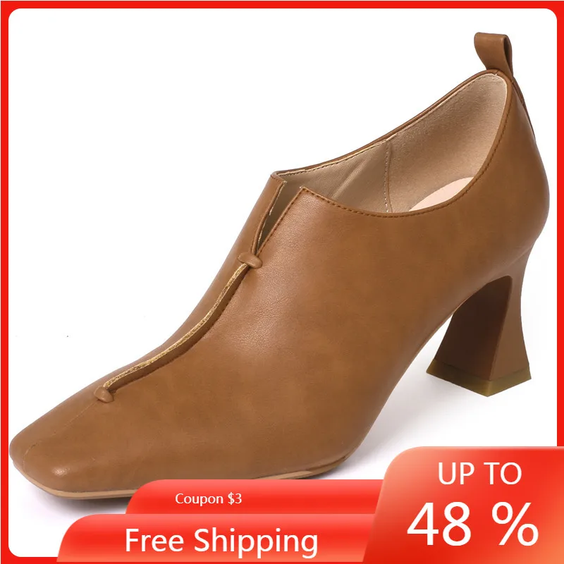 

T-Strap 2023 New Size 34-39 Retro Sheepskin Shoes Woman Ladies Slip on Spring Autumn Office Pumps Thin High Heels Dress Shoes