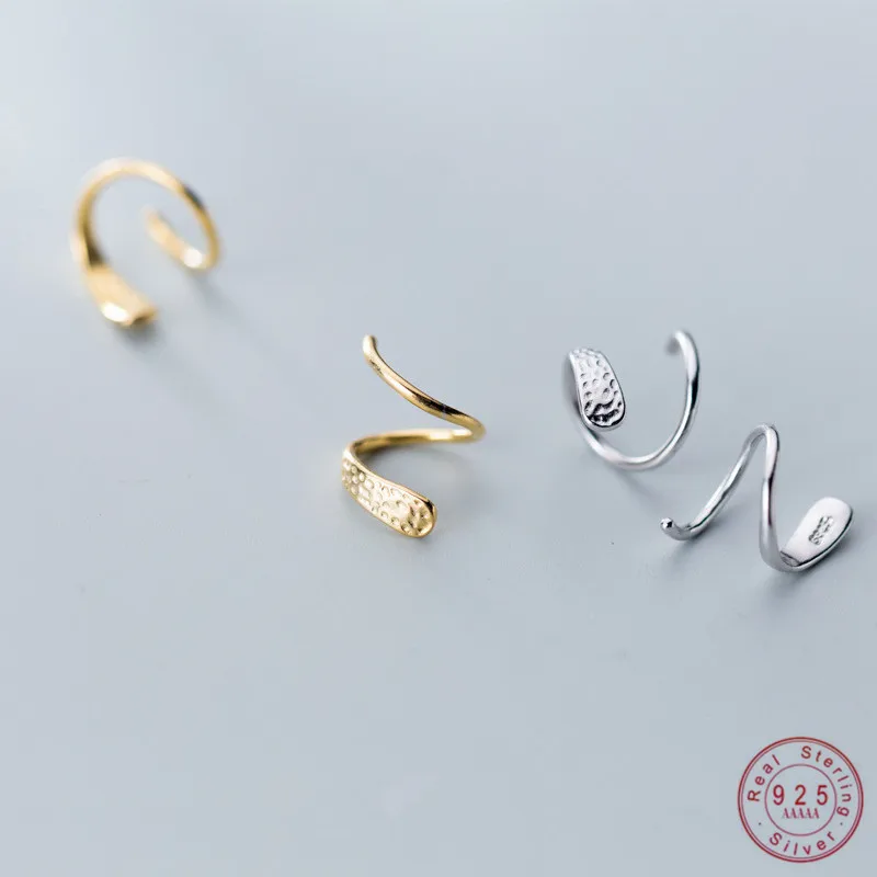 

Genuine 925 Sterling Silver Jewelry Personality Minimalist Spiral Snakelike Ear Bones Ear Buckle Stud Earrings for Women BKEJ056