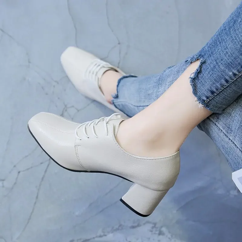 Женские кожаные туфли на высоком каблуке из мягкой кожи в британском ретро-стиле