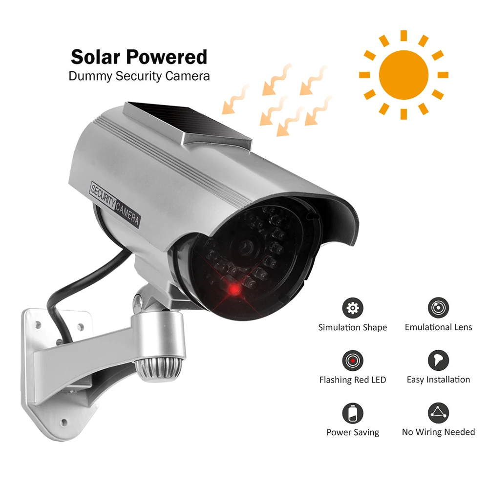 

Fake Dummy Camera Bullet Waterproof Outdoor Indoor Solar Security CCTV Surveillance Camera With Flashing Red LED Light Monitor