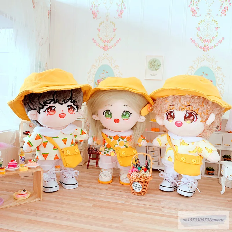 

NEW 20cm Plush Doll's Clothes Outfit Accessories summer Fisherman hat T-shirt canvas shoe Korea Kpop EXO Idol Dolls Fans Gift