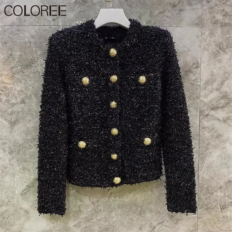 

Женская куртка с золотыми пуговицами, черная зимняя куртка в Корейском стиле, верхняя одежда, 2023